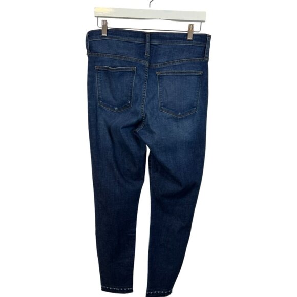 J. Crew Blue Distressed 9" High Rise Raw Hem Toothpick Size 31 - Picture 4 of 10